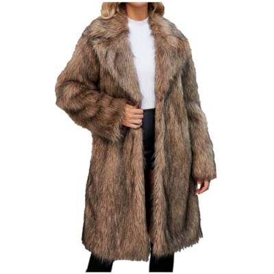 Damen Winterjacke Elegant Pelzmantel Jacke Mantel Langes Cardigan Coat Jacket Pelzjacke Kunstpelz Plüschjacke Outwear Fellmantel Herbst Winter Warm Oberbekleidung Abendparty Plüschmantel Kaffee L von Generic