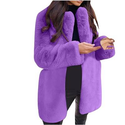 Damen Winterjacke Vintage Pelzmantel Langes Jacke Mantel Cardigan Pelzjacke Kunstpelz Fleecejacke Plüschjacke Fellmantel Pelzkleidung Winter Warm Langarm Outwear Frühjahrsmode Strickjacke Violett M von Generic