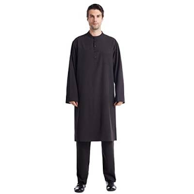 Gebetskleidung für Männer Muslimische Robe Hose Zweiteiliges Set Kaftan Herren Baumwolle Leinen Sommer Cool Jilbab Herren Muslim Robe Gebetskleidung für Männer Islamische Kleidung von Generic