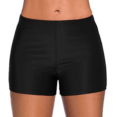 Boardshorts für Damen Bauchweg Badeshorts Schwimmshorts Basic Damen Bikinihose mit hoher Taille, Badehose, Strandshorts, Bikinihose, Tankini-Shorts, Bademode, Strand (Black, XXL) von Generic