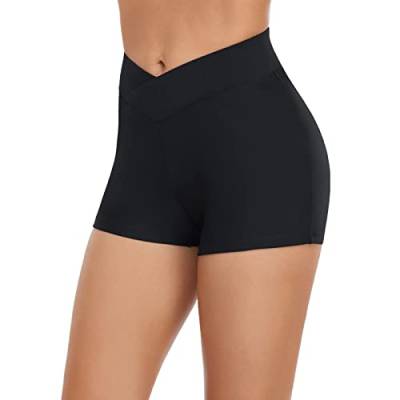 Damen Badeshorts Sportliche Schwimmshorts Wassersport Boardshorts Beach Bikini Beach High Bottom Bottoms Shorts Bikini Taille Badeshorts Bademode Schwimmen Laufen Knöpfe (Black, L) von Generic