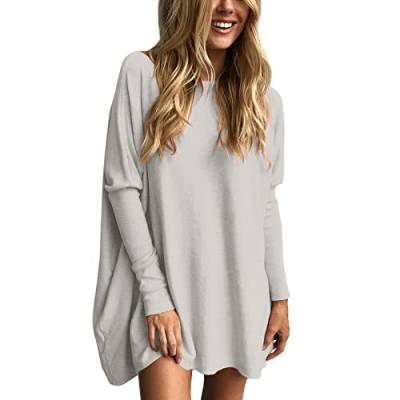 Damen Casual Lose Pullover Asymmetrische Fledermaus Sweatshirt Oversized Oberteil Tunika Tops (Grau, XL) von Generic