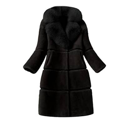 Generic Winterjacke Damen Oversize Kunstpelz Mantel Damen Winter Warm Faux Fur Kunstfell Jacke Lang Pelzmantel Elegant Einfarbig Felljacke Damenmantel Winterjacke mit Tasche, Schwarz, L von Generic