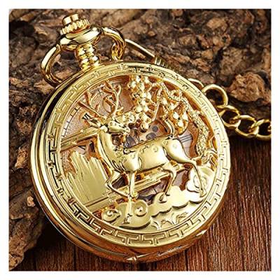 Goldene hohle Muster mechanische Taschenuhr Vintage doppelseitige Steampunk Uhr männliche Halskette Uhr Kette Damen Herren (A) von Generic