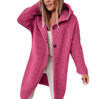 Grobstrickjacke Damen Festliche Lange Longstrickjacke Damen mit Kapuze Dicker Strick Winter Cardigan für Frauen Langarm Einfarbig Cardigan Frauen mit Knöpfen Warm Strickmantel von Generic