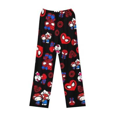 Hello Pyjama Hose Hello, Pyjamahose Damen Lang Spider Hose Pyjama Man Hello Pj Plüsch Matching Pyjamas Couple Spider Pyjamahose Hose Man Pjama Für Damen Schlafhose Kurz (A01,XXL) von Generic