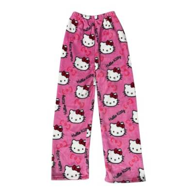 Hello Pyjama Kitty Hose Damen Schwarz Schlaf Hose Damen Pyjamahose Matching Pyjamas Hello Pyjama Kitty Shirt Animes Schlafhose Herren Lang Hello Pyjama Kitty Hose Kuschel (Rosa, M) von Generic