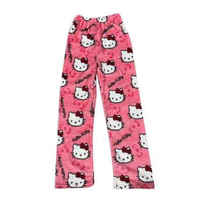 Hello Pyjama Kitty Hose Kawaii Damen Schlaf Y2K Pyjama Pants Flanell Damen Kitty Hose Hose Gemütliche Hose Damen Hello Pyjama Kitty Pants Cute (Rosa, M) von Generic
