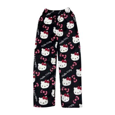Hello Pyjama Kitty Hose Schlafhose Schlafanzughose Schlafanzughosen Für Damen Y2K Pyjama Cute Damen Schlafanzug Kitty Hose Hose Schlafhose Couple Pyjama Kawaii Bettwäsche Anime (Rot, XXL) von Generic