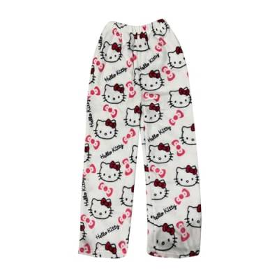 Hello Pyjama Kitty Hose Y2K Kawaii Plüsch Hello Pyjama Kitty Hose Schlafanzug Damen Schwarz Hose Pink Damen Y2K Herren Teddy (Weiß, XXL) von Generic