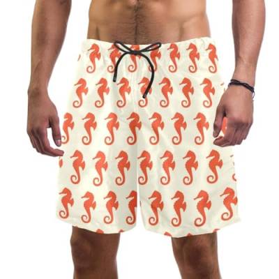 Herren-Badehose mit Taschen, schnell trocknend, Sommer-Strand-Shorts, 3D-Druck, nautisches Seepferdchen, Orange, Boardshorts, lässige Surfshorts, mehrfarbig, XXL von Generic