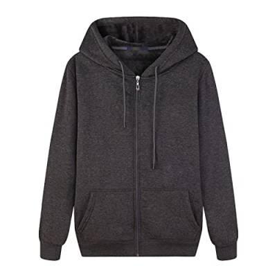 Herren Basic Offene Front Kordelzug Känguru Tasche Pullover Dicke Fleece Reißverschluss Cardigan Kapuze Sport Loose Outwear (Dunkelgrau,6XL) von Generic