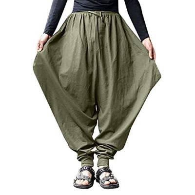 Herren Haremshose Mode Männer Aladinhose Pluderhose Yoga Goa Hosen Sarouel Baggy Freizeithose Jogginghose Kaftan Islam Islamische Kleidung Goa Hose(Grün,4XL) von Generic