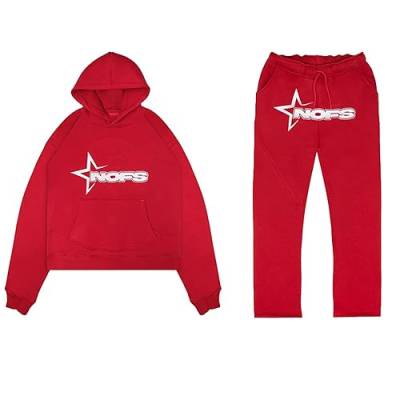 Herren Jogginganzug, Trainingsanzug Langarm Sweatshirt und Jogginghosen mit Tasche Y2K Nofs Hausanzug Sportanzug Tracksuit Anzug Oberteile Und Sporthosen Hoodies Buchstaben Druck (2 Stück Anzug) von Generic