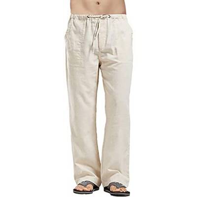 Herren Leinenhose Sommer Leicht Baggy Freizeithose Sommer Strandhose Baumwoll Leinen Jogginghose Dünner Stoff Schnell Trocknend für Zuhause Outdoor mit Taschen Elastischer Bund (Aprikose,3XL) von Generic