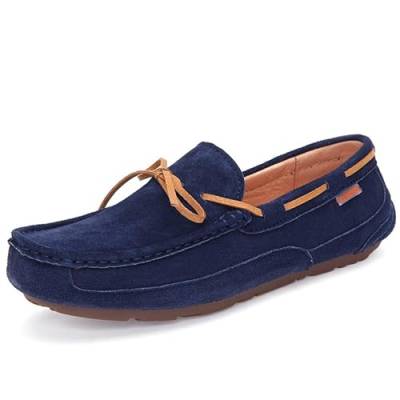 Herren-Loafer-Schuh, quadratische Zehenpartie, einfarbiges Wildleder, Vamp-Bootsschuhe, Flacher Absatz, rutschfest, leicht, Hochzeit, Slip-on (Color : Blau, Size : 39 EU) von Generic