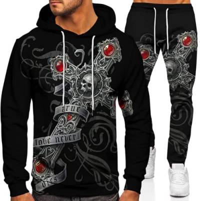 Herren Schädel Jogging Anzug Skull Trainingsanzug Sportanzug Fitness Sporthose Hose Hoodie (hoodie4,2XL) von Generic