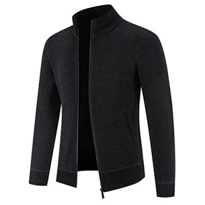 Herren Strickjacke mit Reissverschluss Dicker Pullover ohne Kapuze Stehkragen Winter Warm Fleece-gefüttert Wintermantel Cardigan mit Reißverschluß und Taschen Feinstrike(Black,L) von Generic