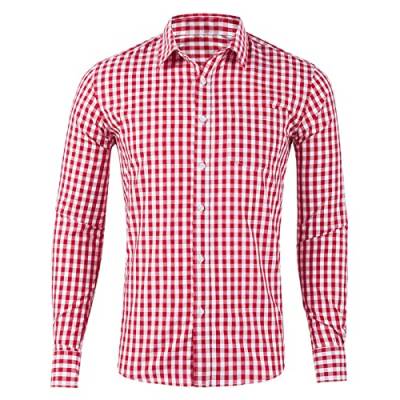 Herren Trachtenhemd Slim fit Kariertes Hemd Freizeithemd Langarmhemd Bügelleicht Bauwolle Herrenhemden für Oktoberfest von Generic