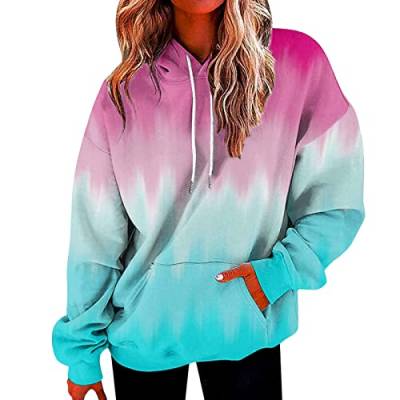 Hoodie Damen, Kapuzenpullover Damen Oversize Hoodie mit Kapuze Gradient Print Casual Langarm Sweatshirt Frauen Herbst Winter Lose Pullover Tops Pulli Kapuzenpulli Sweatjacke Oberteile Shirts von Generic