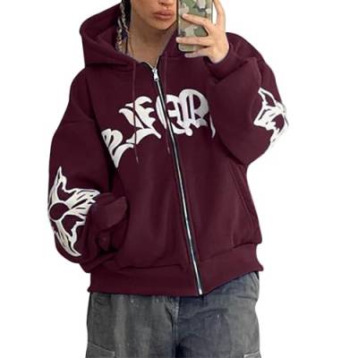 Hoodie Herren Kapuzenpullover Herren Y2K Jacke Zip Up Pulli Hoodies Casual Sports Pullover Für Männer Sweatshirt Kapuzenjacke Sipperjacke Baggy Streetwear Sweatjacke Mit Kapuze 90er Trainingsjacke von Generic