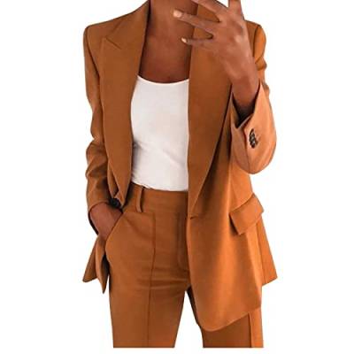 Hosenanzug Damen Elegant Business Hosenanzüge 2 Teiler Outfit Slimfit Formal Festlicher Suit Anzug Hosenanzug Blazer Hose Zweiteiler Slimfit Streetwear Sportlich Hosenanzug(K Khaki,4XL) von Generic