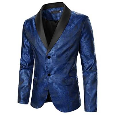 Jacquard Sakko Herren Pailletten Jackett Gold Glitzer Blazer Slim Fit Hochzeit Mantel Langarm Floral Smoking Anzug Herrenjacke Performance-Kostüm für Hochzeit und Party von Generic