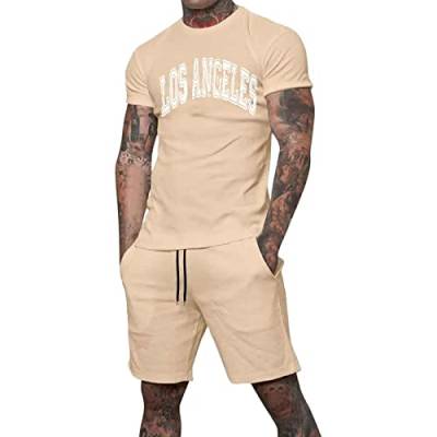 Jogginganzug Herren Trainingsanzug für Herren Sommer Sportanzug 2 Teiliges Bedruckter Outfit Sport Set Kurzarm T-Shirts + Kurze Hose Freizeitanzug Männer Rundhals Oberteile Sporthose von Generic