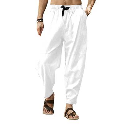 Jogginghose Herren Ethnischer Druck Freizeithose Leinenhose Lang Leicht Freizeithose Loose Arbeitshose Hippie Hose Pumphose Haremshose Boho Hosen Weites Bein Stoffhose für Urlaub Strand Alltag von Generic