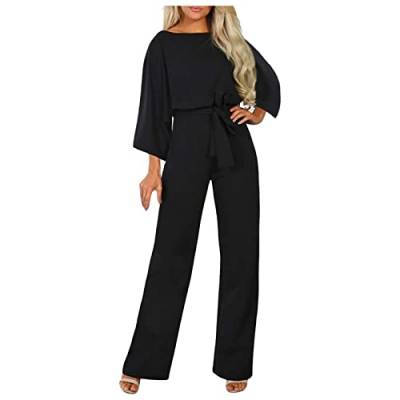 Jumpsuit Damen Elegant Hosenanzug Damen Kurzarm 3/4 Arm Lang Jumpsuit Elegant Overall Jumpsuit O-Ausschnitt Playsuit Rückenfrei Sexy Hosen mit Gürtel Jumpsuit Damen Sommer Blazer Hosenanzug von Generic