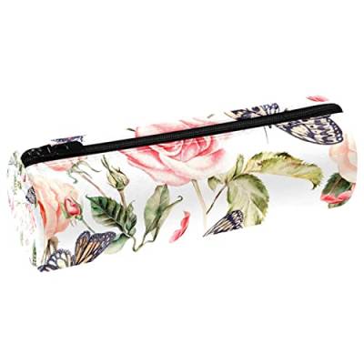 Kleine Kosmetiktasche, Elegante Make up Taschen, Reißverschlusstasche, Geschenke für Frauen, Reise wasserdichter Kulturbeutel Zubehör Organizer,Rosa Rosen Blumenschmetterlings Blume von Generic