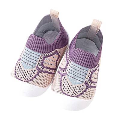 Kleinkind Kinder Kleinkind Neugeborenes Baby Jungen Mädchen Schuhe Erste Atmungsaktive Weiche rutschfeste Verschleißfeste Krippenschuhe Prewalker Sneaker Boden Socken Kleinkind (Purple, 18-24 Months) von Generic