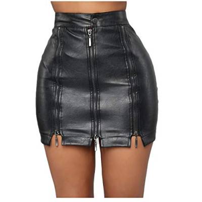 Lederrock Damen Sexy Kurz Minirock A-Linie Rock Sommer Wickelrock Bleistiftrock High Waist Röcke Mode Mini Sommerrock Enger Rock PU Skirts Basic Leder Skirt mit Schlitz Schwarz S von Generic