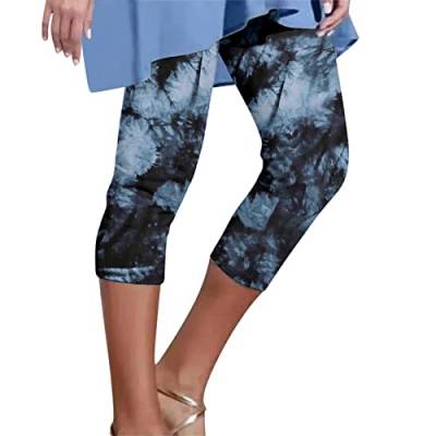 Leggings Damen 3/4 Leggins Mittel Taille Elastische Blickdicht Yogahose Sommer Streifen Drucken Blickdicht Sporthose Laufhose Capri Leggins Sporthose für Yoga Fitness(A Dunkelblau,XXL) von Generic