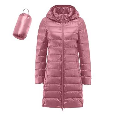 Leichte Daunenjacke Damen Lang Leichter Daunenmantel Damen Ultraleichte Daunenjacken Packbar Lange Leicht Daunen Steppjacke mit Kapuze Lightweight Steppmantel Daunen Mantel (01 Pink, M) von Generic