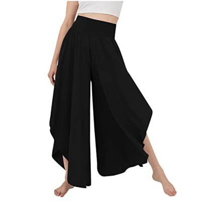 Leinenhose Damen Leichte Sommerhose, Wickelhose mit Schlitz Weites Bein Rüschen Hose Flowy Sommer Yogahose Leicht Luftige Plissee Bequeme Sporthose leichte Sommerhose Herren hosenhaken leinenhosen von Generic