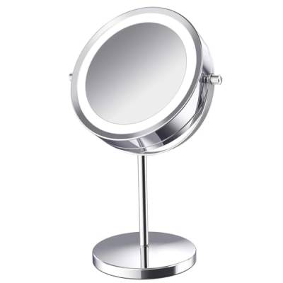 Make-up-Spiegel mit LED-Licht, Doppelseitige 5-fache Vergrößerung, um 360 Grad Drehbarer Kosmetikspiegel für Hochauflösende Klarheit (Wiederaufladbar und dimmbar) von ZJchao