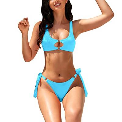 Mini Bikini Trägerlos Bikini-Set für Damen, Badeanzüge, mitteltaillierter Ausschnitt, Spaghetti-Träger, Metallring-Dekoration Bikini Rasierer Damen (2-A, M) von Generic