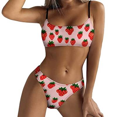 Mini Bikini Trägerlos Bikini für Frauen, lässig, hoch taillierter Bikini, Bauchfreies Oberteil, Zweiteilige Badeanzüge, vollflächige Badeanzüge, sportliche Badebekleidung Bikini Rasierer (4-Pink, XL) von Generic
