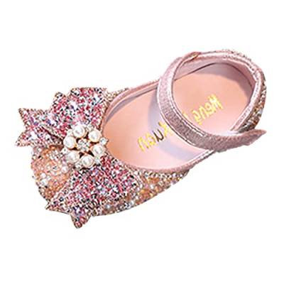 Mode Frühling und Sommer Kinder Tanzschuhe Mädchen Kleid Leistung Prinzessin Schuhe Licht Atmungsaktive Pailletten Perle Schleife Schnalle Kinder Hallenfußballschuhe (Pink, 11-11.5 Years Big Kids) von Generic