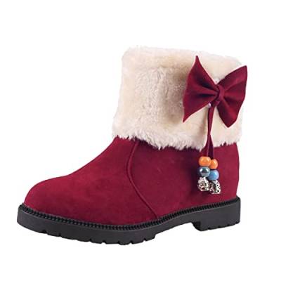 Mode Winter Damen Schnee Stiefel Flachboden Runde Zehe Rutschfeste Warme Und Bequeme Einfarbige Schleife Mit Strickschaft (Red, 39) von Generic