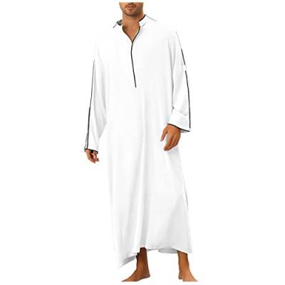 Muslim Kaftan Herren, Herren Kaftan V Ausschnitt Roben Kleider Halbe Ärmel Drucken Thobe Muslimische Kleidung Lang Abaya Lässiges Sommer Männer Dubai Islamisch Ramadan Gebetskleidung von Generic