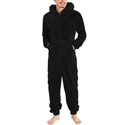 Nachtwäsche Herren Warm Fleece Overall Pyjama Langarm Einteiler Hoodies Schlafanzug Einteiler Winter Thermo Homewear Schlafoverall Jumpsuit Onesie mit Kapuze Hausanzug Jumpsuit Strampler Slim von Generic