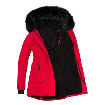 Neue 2023 Winterjacke Kapuzen-Outwear Dicker Trench-Warm Übermantel Gefüttert Damen Pelzmantel Damen Lange Fleece Gefüttert Reißverschluss Front Jacke, rot, 54 von Generic