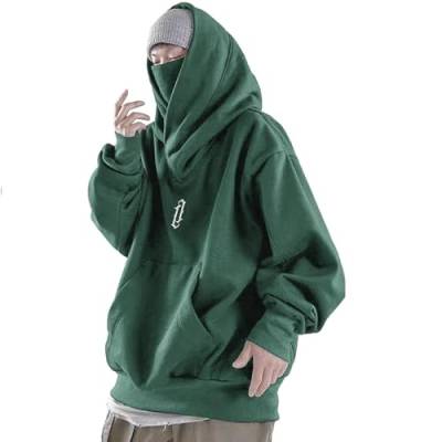 Ninja Hoodie Herren, Harajuku Pullover mit Kapuze Y2k Kapuzenpullover Hip Hop Schalkragen Rollkragenpullover Vintage Double Neckline Hoodie Oversized Fleece Sweatshirts Streetwear von Generic