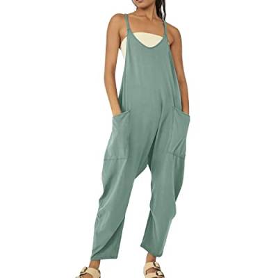 Overall Damen Sommer Baggy Jumpsuit Festlich Latzhose Arbeitshose Minimalistischer V-Ausschnitt Mit Taschen Arbeitslatzhose Rheinwing Jumper Einfarbiger Latzhosen Sonas Gartenhose Cider Kleidung von Generic