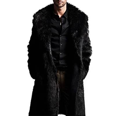 Pelzmantel Herren Lang Fellmantel Winterjacke Kunstfell Plüsch Pelzjacke Warm Mantel Revers Faux Pelz Jacke Lose Cardigan Felljacke Langarm Wintermantel von Generic