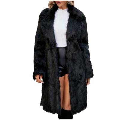 Pelzmantel Winterjacke Damen Festlich Jacke Mantel Langes Cardigan Pelzjacke Plüschjacke Kunstfell Jacket Hochzeit Party Abend Damenjacke Kunstpelzmantel Pelzkleidung Abendparty Felljacke Schwarz M von Generic