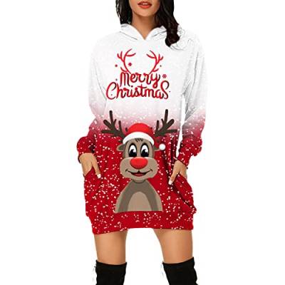 Pullis Kinder Hoodies Kleid für Frauen Weihnachten Print Langarmshirts Plus Size Winter Casual Loose Oversized Sweatshirt mit Tasche Sport Kleidung Kinder Mädchen (Red, S) von Generic