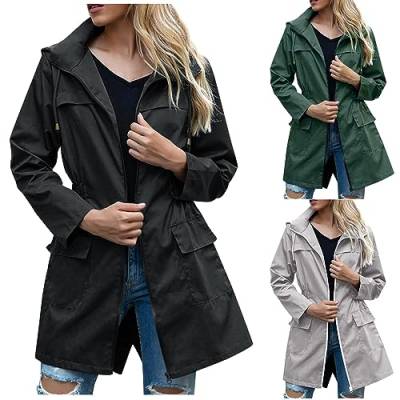 Regenjacke Damen Wasserdicht Atmungsaktiv Dünne Regenmantel Leichte Jacke Outdoorjacke Windbreaker Übergangsjacke mit Kapuze von Generic